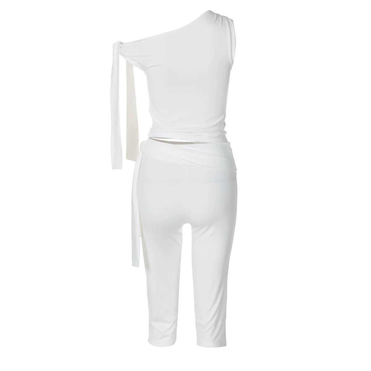Hugcitar Fashion 2 Pcs Sets Solid One Shoulder Sleeveless Draped Sexy Top Knee Length Pants Women Y2K Outfits Festival Party