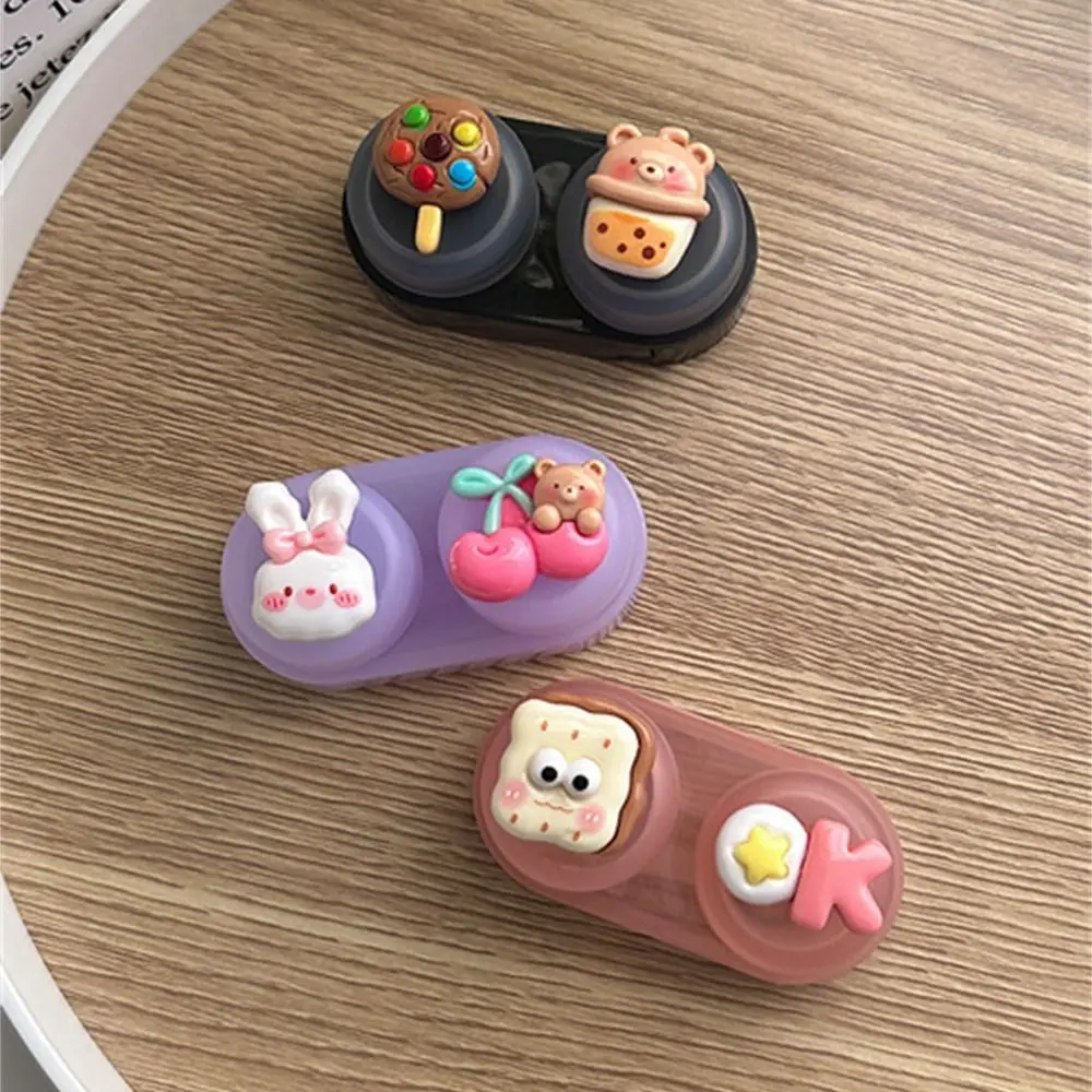 Cute Cartoon Contact Lens Case Women Girls Plastics Myopia Companion Box Simple Cosmetic Contact Lens Box Storage Box