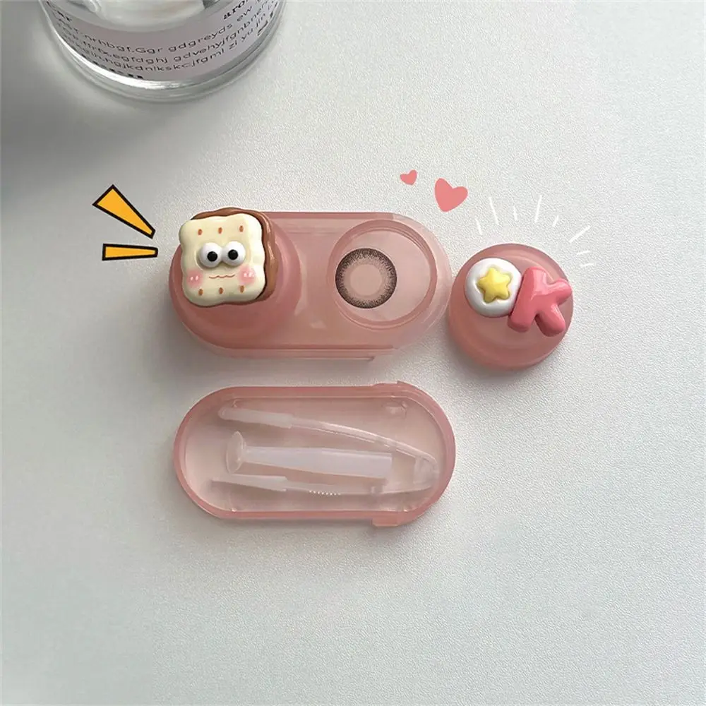 Cute Cartoon Contact Lens Case Women Girls Plastics Myopia Companion Box Simple Cosmetic Contact Lens Box Storage Box