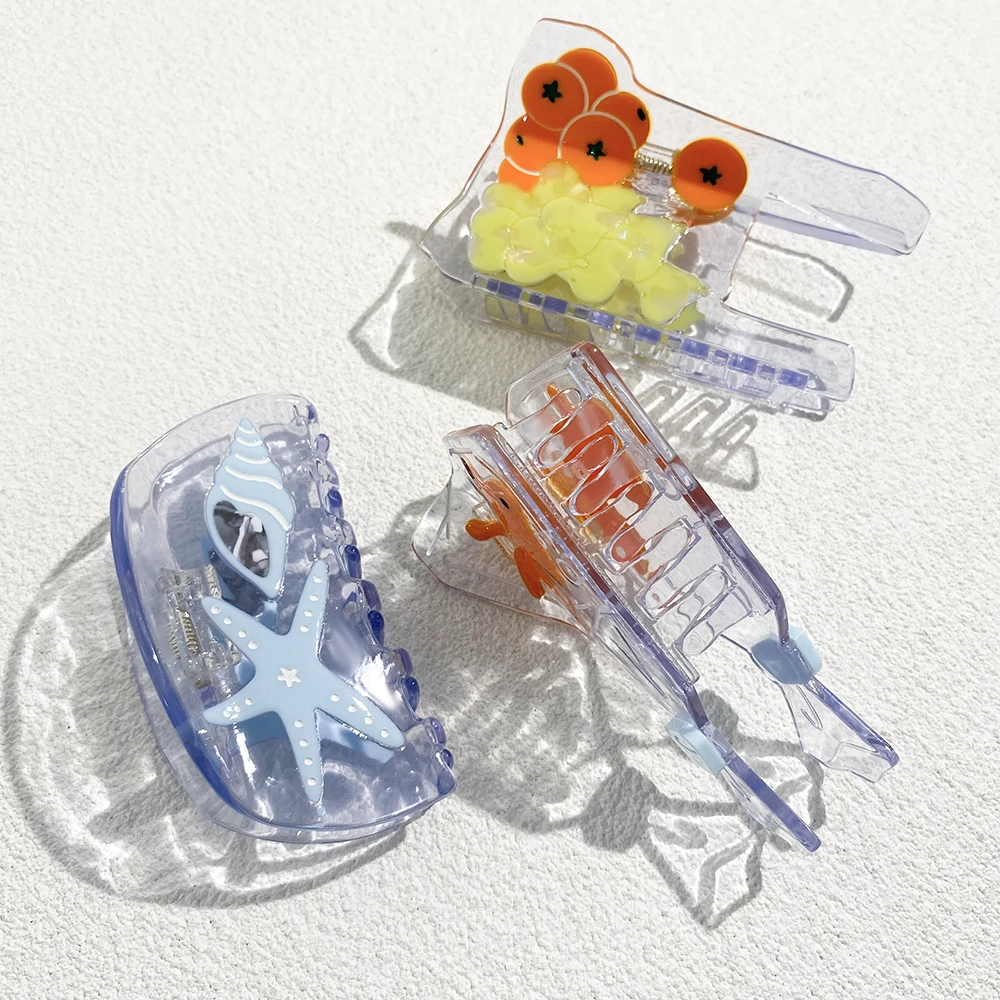 Creative Transparent Fruits Fish Starfish Whale Hair Clip Claw For Women Girls New Geometric Hairpin Hair Accessories Tool