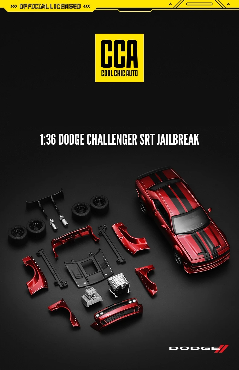 CCA COOL CHIC AUTO 1/36 Dodge Challenger SRT Hellcat Assembled Modified Toy Car Model Diecast Alloy Miniature Collection Gift