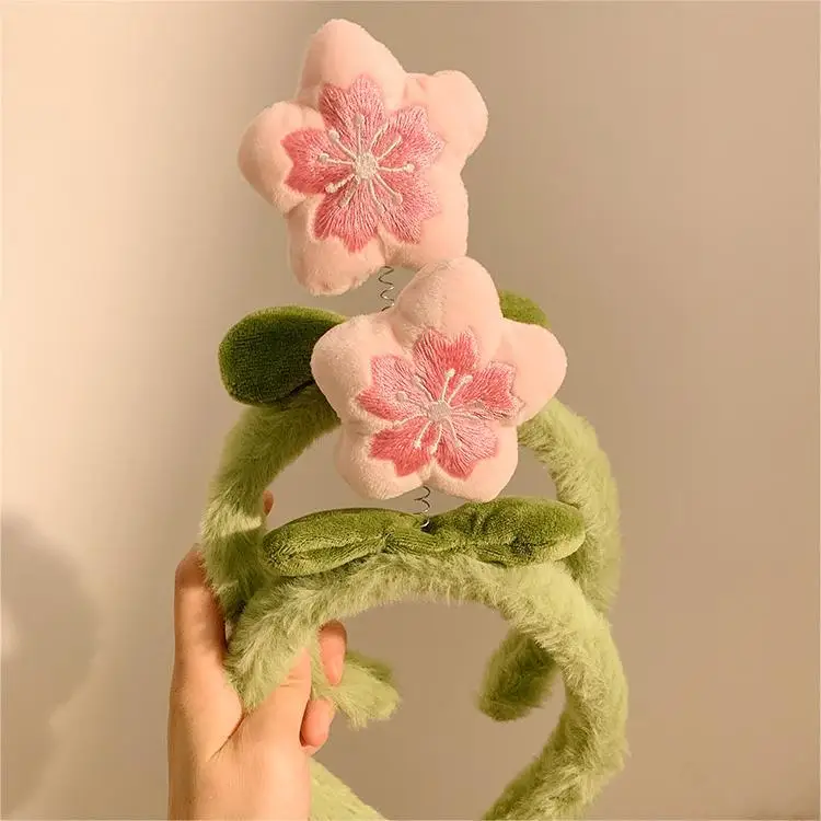 Recruiting Peach Blossoms~Cute Plush Flower Hair Hoop Female Cartoon Sweet Hair Hairpin Wash Anti slip Headband Hair Accessories