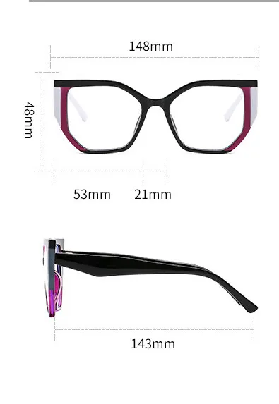 Color-blocked Square Reading Glasses Women Popular TR90 Resin Optical Presbyopic Eyeglass Custom Diopter +50~+600 #301886