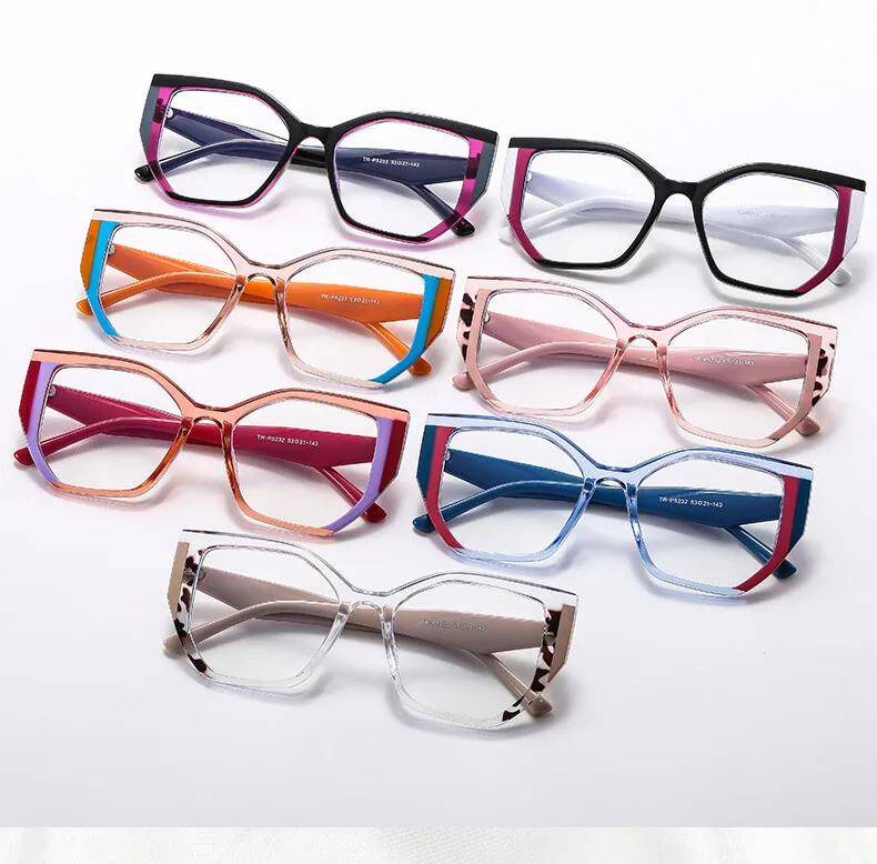 Color-blocked Square Reading Glasses Women Popular TR90 Resin Optical Presbyopic Eyeglass Custom Diopter +50~+600 #301886