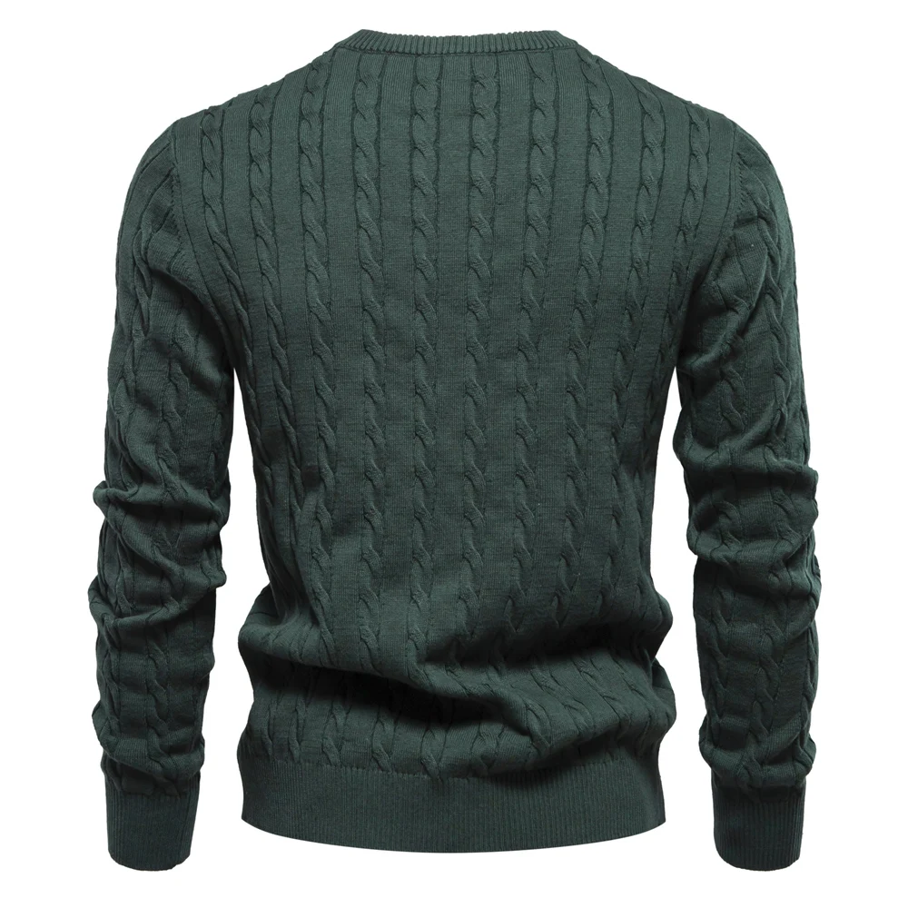 AIOPESON Mens Giraffe Embroidery Cotton Sweaters Round Neck Classic Twist Patterned Pullover Knitted Sweater for Men