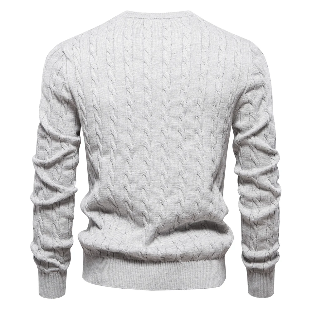 AIOPESON Mens Giraffe Embroidery Cotton Sweaters Round Neck Classic Twist Patterned Pullover Knitted Sweater for Men