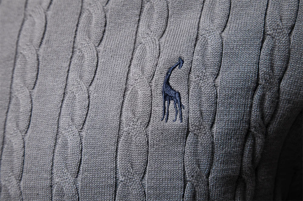 AIOPESON Mens Giraffe Embroidery Cotton Sweaters Round Neck Classic Twist Patterned Pullover Knitted Sweater for Men