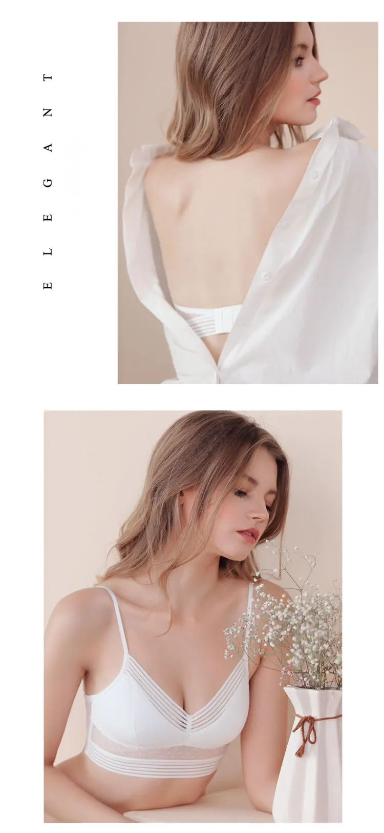 U-shaped backless beautiful and sexy bra plus size lace bra, women's invisible no steel ring fashion triangle cup bra