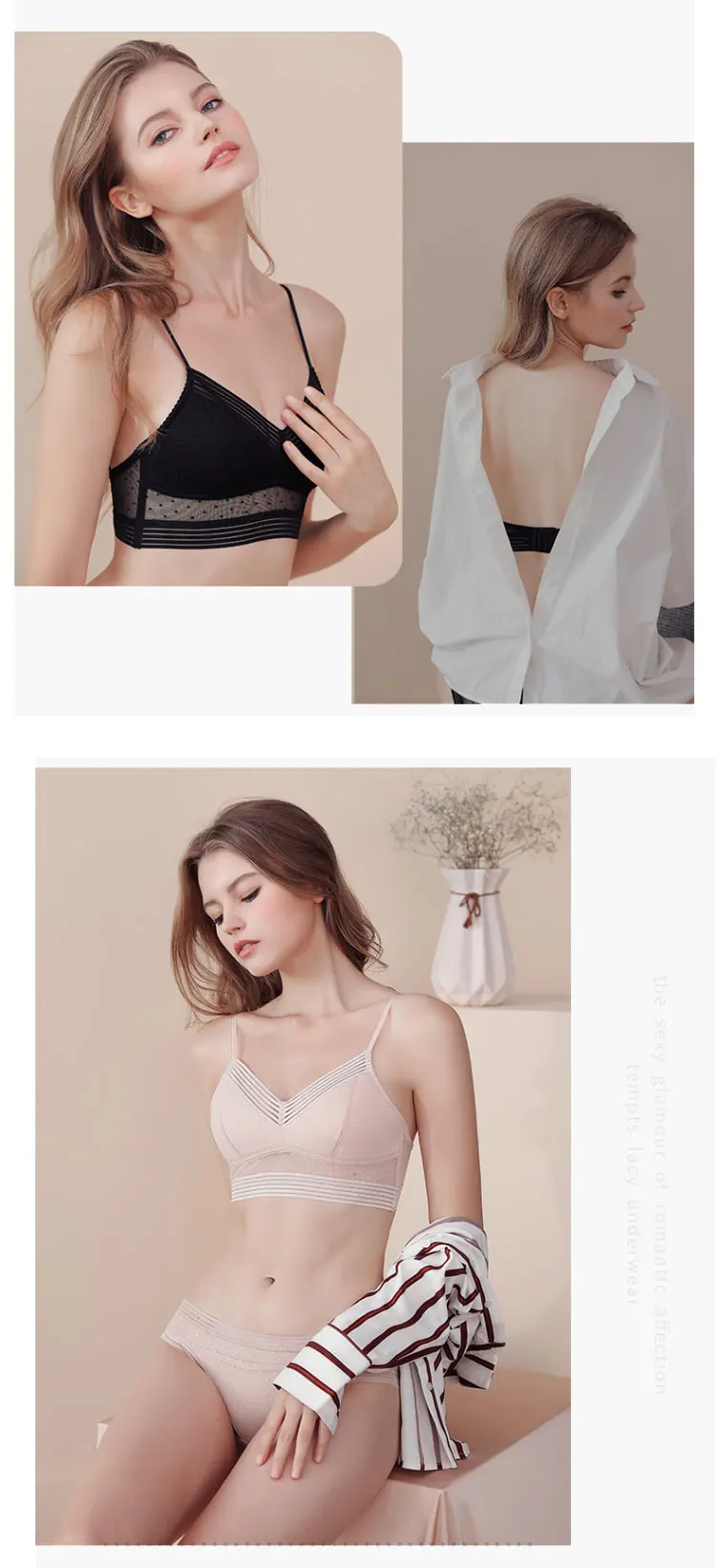U-shaped backless beautiful and sexy bra plus size lace bra, women's invisible no steel ring fashion triangle cup bra