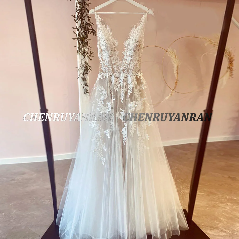Simple Wedding Dresses For Women 2025 Boho A-Line Sexy Long Wedding Gowns Lace Applique Elegant Bride Dress vestidos de novia