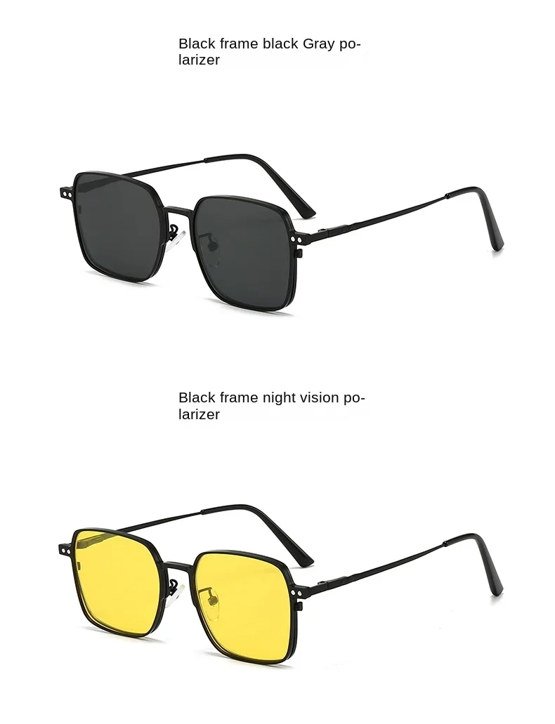 3 in1 Square Frame Magnetic Clip Myopia Sunglasses Glasses Women Men Polarized Prescription Optical Big Frame Eyeglasses