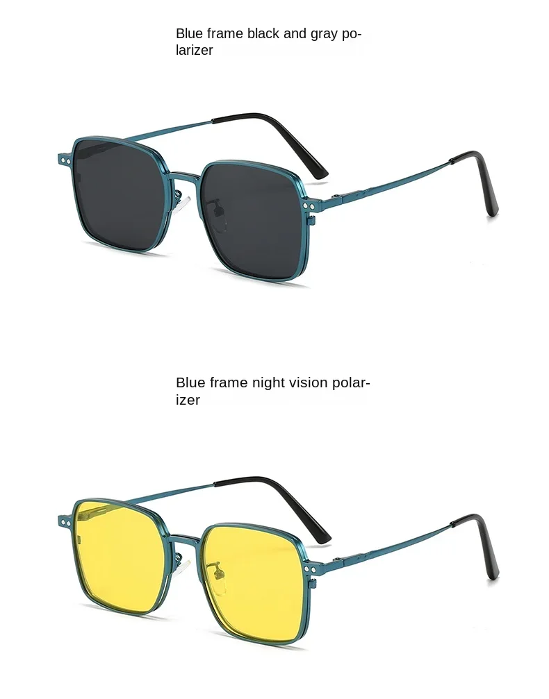 3 in1 Square Frame Magnetic Clip Myopia Sunglasses Glasses Women Men Polarized Prescription Optical Big Frame Eyeglasses