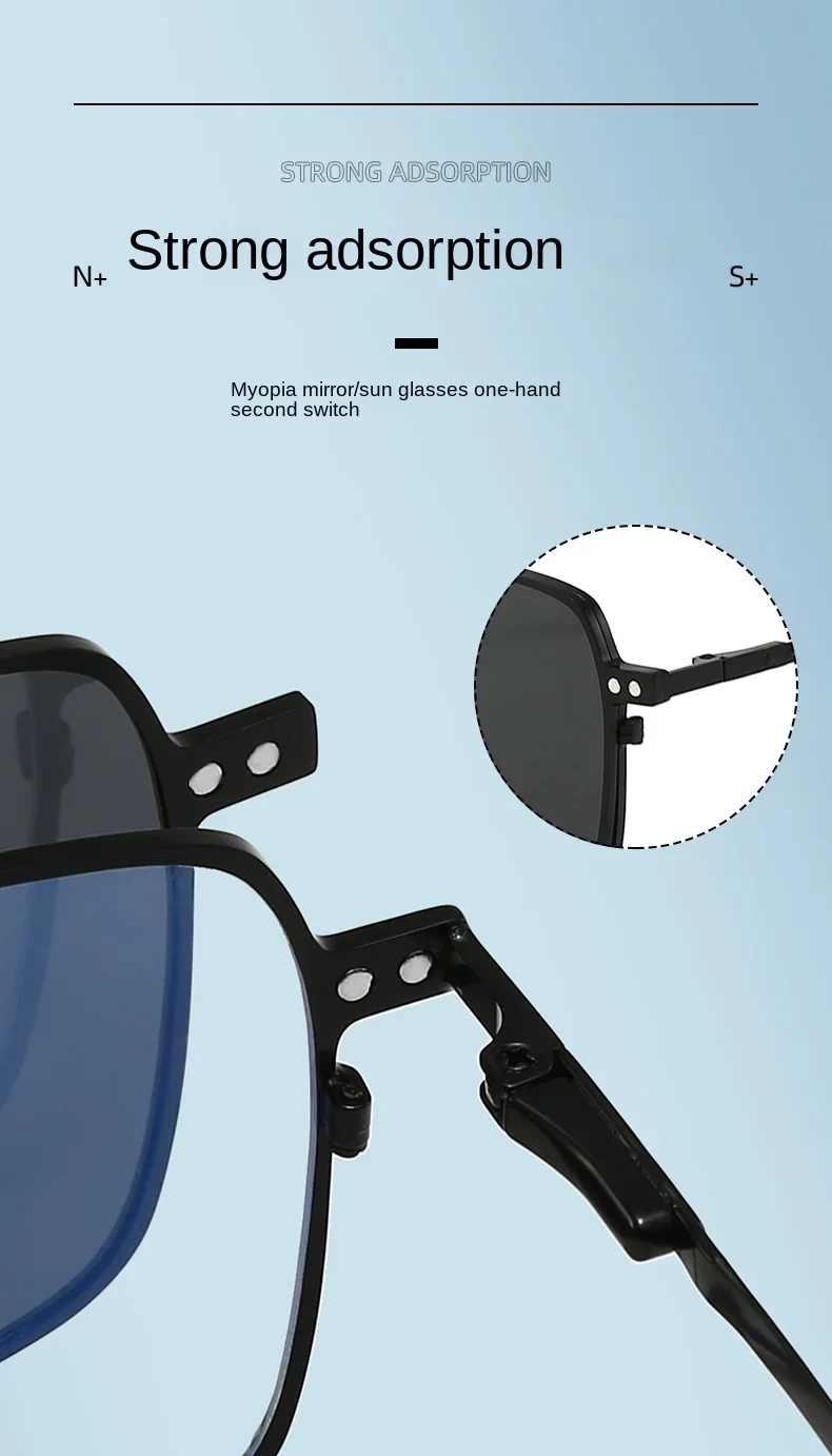 3 in1 Square Frame Magnetic Clip Myopia Sunglasses Glasses Women Men Polarized Prescription Optical Big Frame Eyeglasses