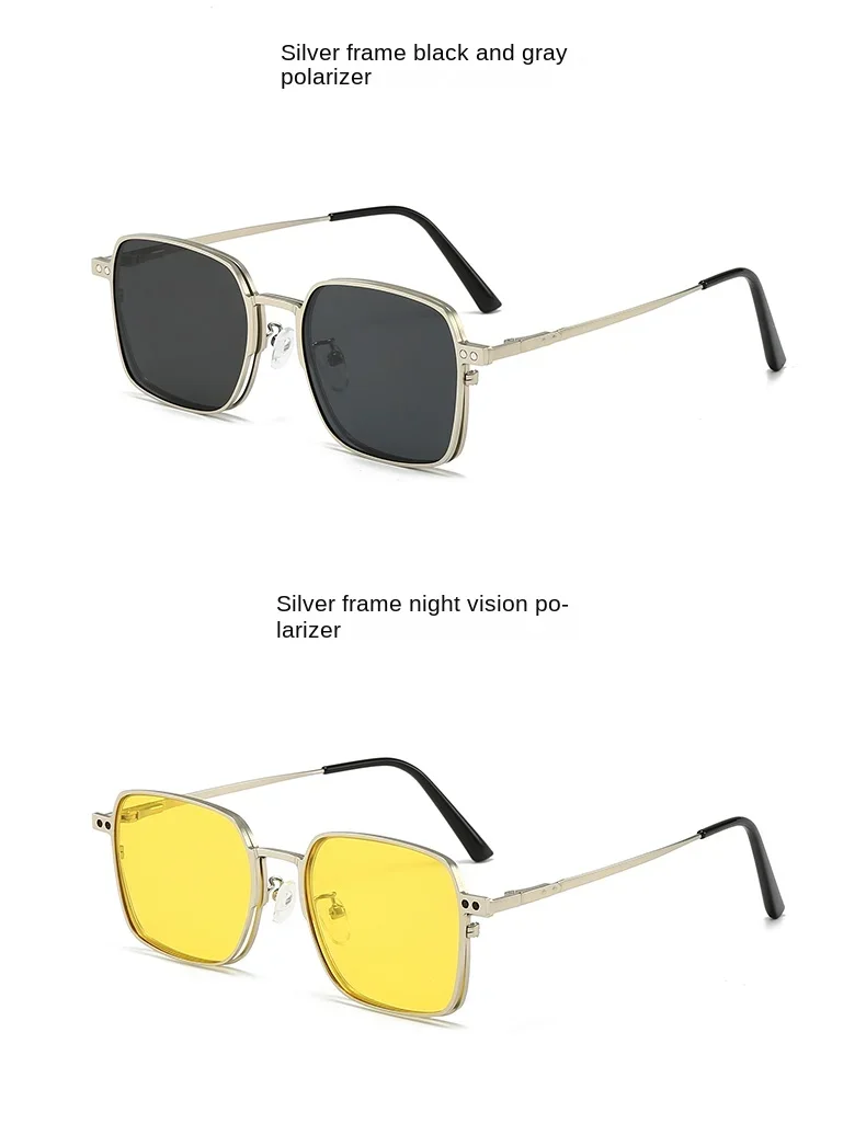 3 in1 Square Frame Magnetic Clip Myopia Sunglasses Glasses Women Men Polarized Prescription Optical Big Frame Eyeglasses