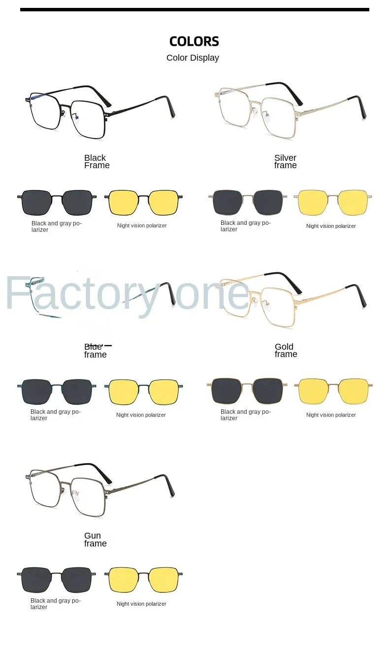 3 in1 Square Frame Magnetic Clip Myopia Sunglasses Glasses Women Men Polarized Prescription Optical Big Frame Eyeglasses