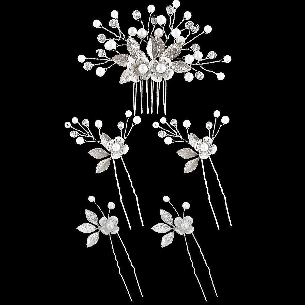 5 Pcs Handmade Flower Pearls Hair Combs With Leaves Hair pins Wedding Hair Accessories For Women Bride Crystal Headbands