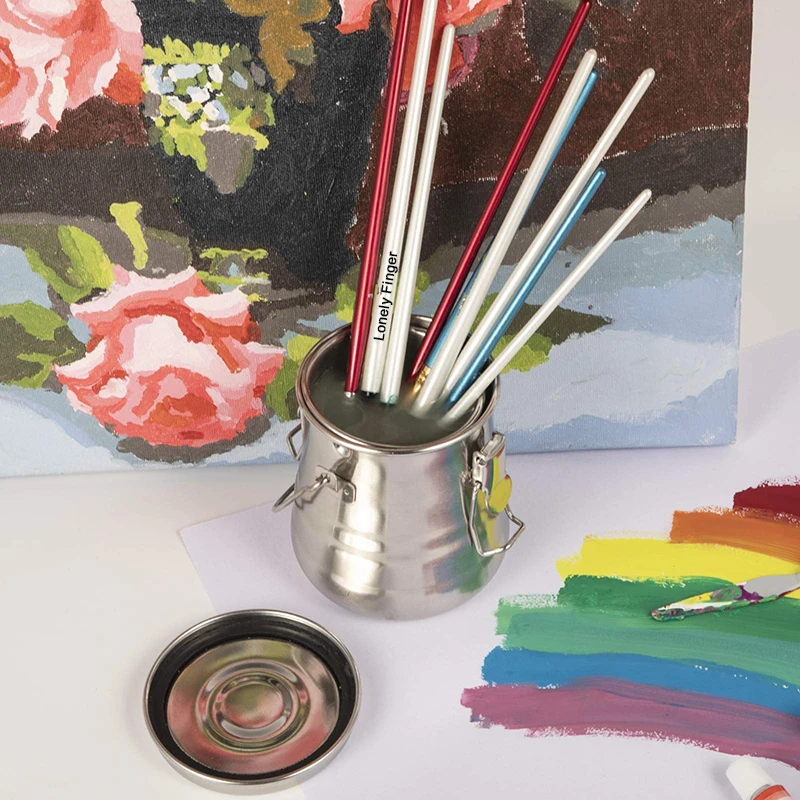 Paint Brush Cleaner and Holder - Airtight Stainless Steel Brush Washer for Painting with Removable Porous Filter (Medium)