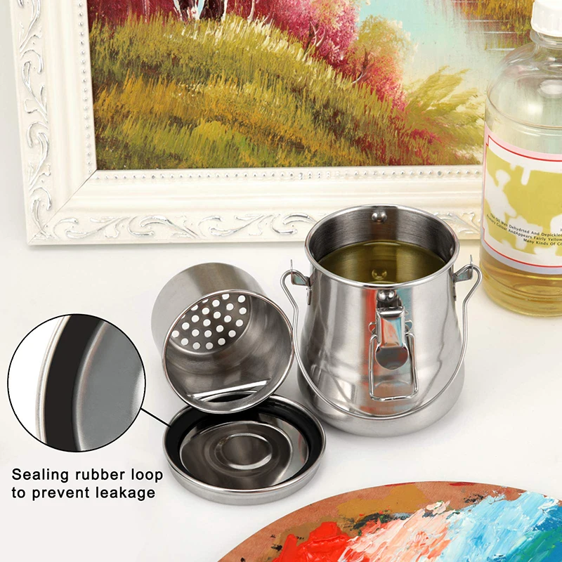Paint Brush Cleaner and Holder - Airtight Stainless Steel Brush Washer for Painting with Removable Porous Filter (Medium)