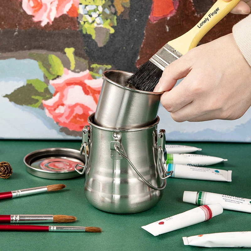 Paint Brush Cleaner and Holder - Airtight Stainless Steel Brush Washer for Painting with Removable Porous Filter (Medium)