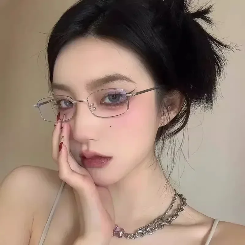 Y2K Harajuku Retro Small Square Frame Glasses for Women Metal Eyeglasses Clear Reading Spectacle Blue Light Blocking Eyewear