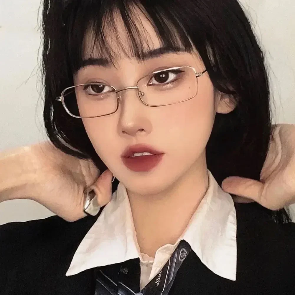 Y2K Harajuku Retro Small Square Frame Glasses for Women Metal Eyeglasses Clear Reading Spectacle Blue Light Blocking Eyewear