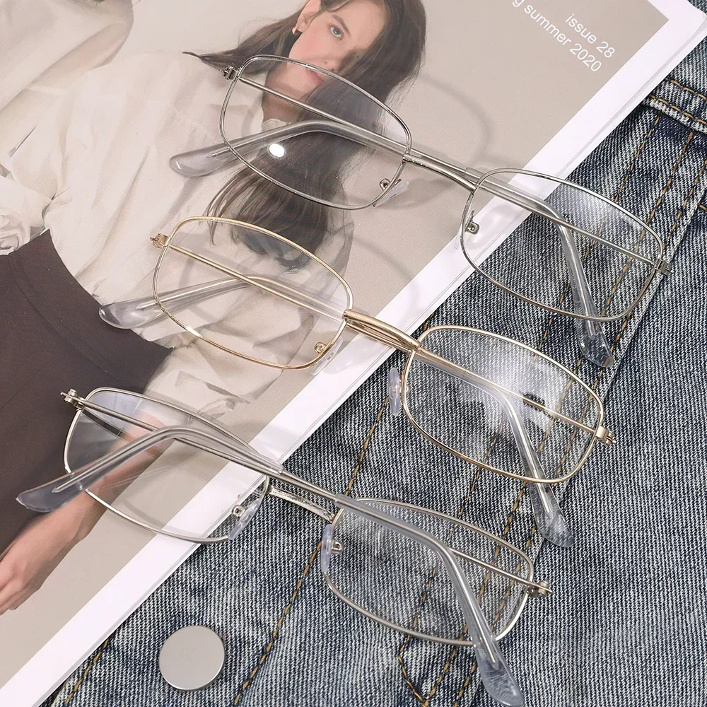 Y2K Harajuku Retro Small Square Frame Glasses for Women Metal Eyeglasses Clear Reading Spectacle Blue Light Blocking Eyewear