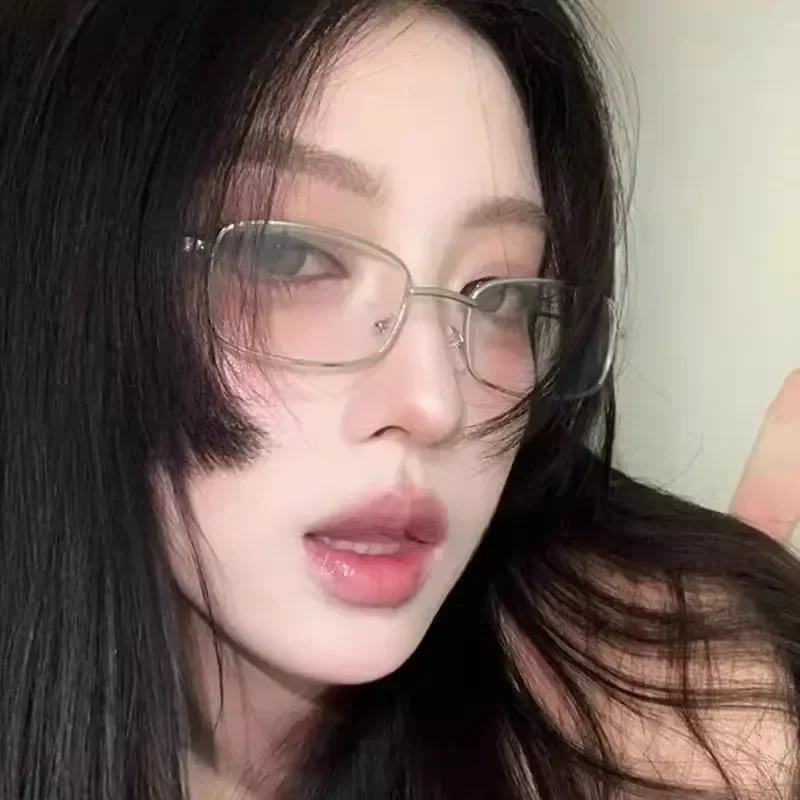 Y2K Harajuku Retro Small Square Frame Glasses for Women Metal Eyeglasses Clear Reading Spectacle Blue Light Blocking Eyewear
