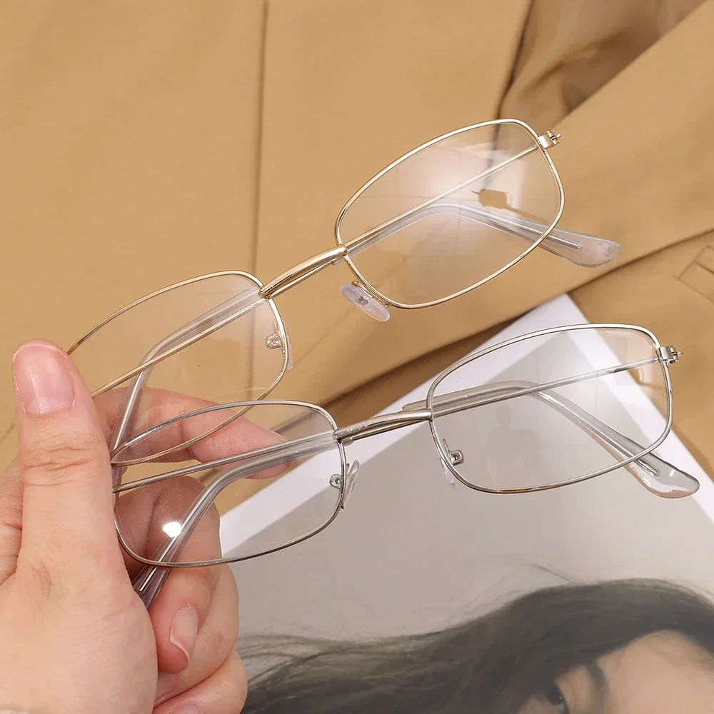 Y2K Harajuku Retro Small Square Frame Glasses for Women Metal Eyeglasses Clear Reading Spectacle Blue Light Blocking Eyewear