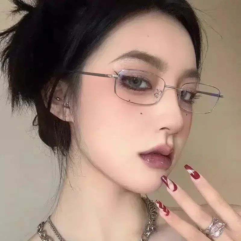 Y2K Harajuku Retro Small Square Frame Glasses for Women Metal Eyeglasses Clear Reading Spectacle Blue Light Blocking Eyewear