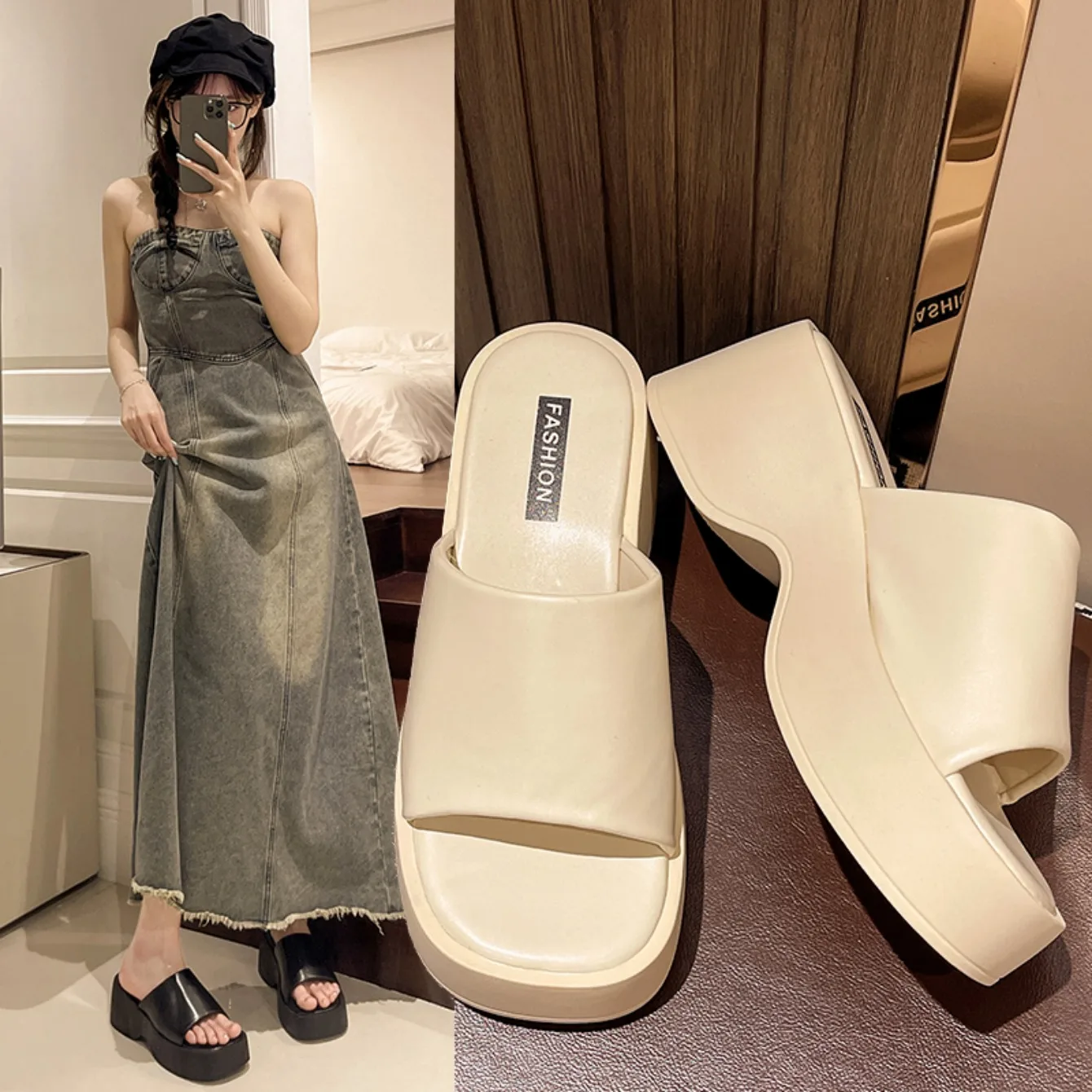 Women Slippers 2024 Summer New Thick Soled Sandals Women Square Toe Luxury Designer Slippers Slides Women Zapatos De Mujer