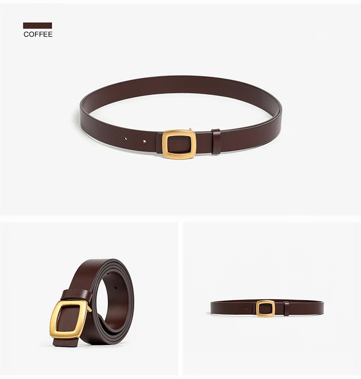 BEAUTODAY Brand Belt Women Cow Leather Solid Color Luxury Designer Square Buckle Jeans 2024 Ladies Accessories Handmade 91105