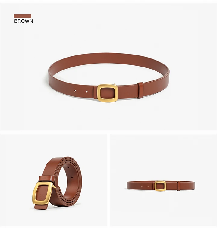 BEAUTODAY Brand Belt Women Cow Leather Solid Color Luxury Designer Square Buckle Jeans 2024 Ladies Accessories Handmade 91105