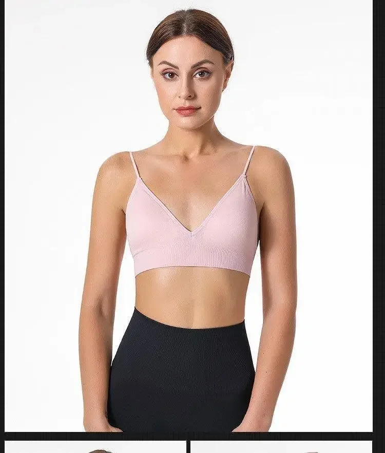 V Neck Seamless Triangle Cup Bra Camisole Underwear Wrapped Chest Women S M L Breathable Gather Up Sports Fitness Yoga Casual