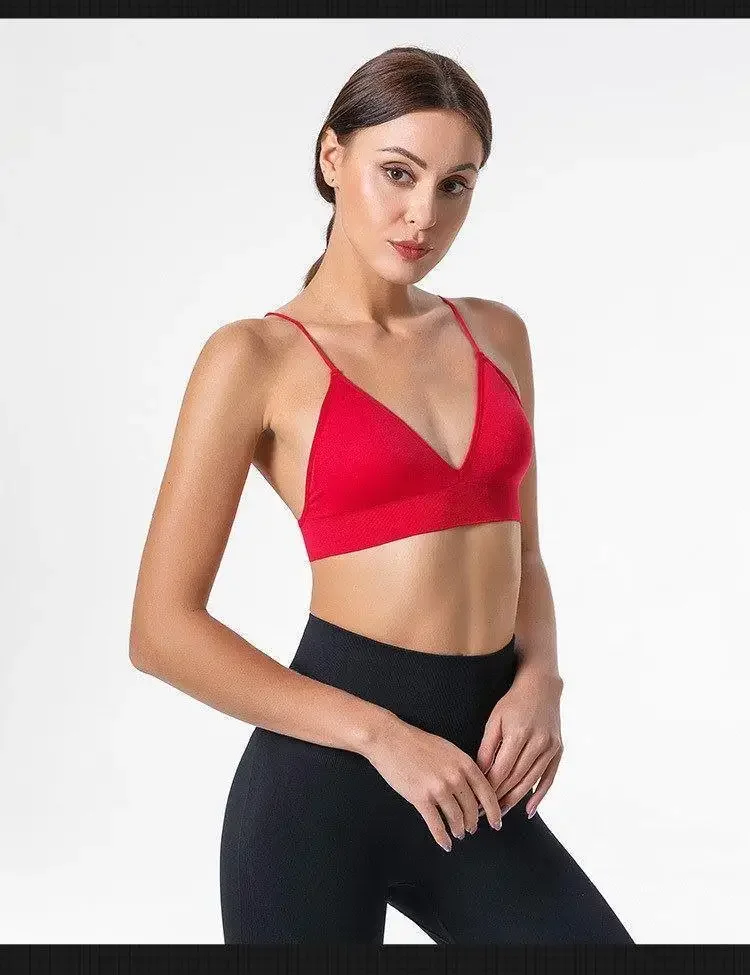 V Neck Seamless Triangle Cup Bra Camisole Underwear Wrapped Chest Women S M L Breathable Gather Up Sports Fitness Yoga Casual