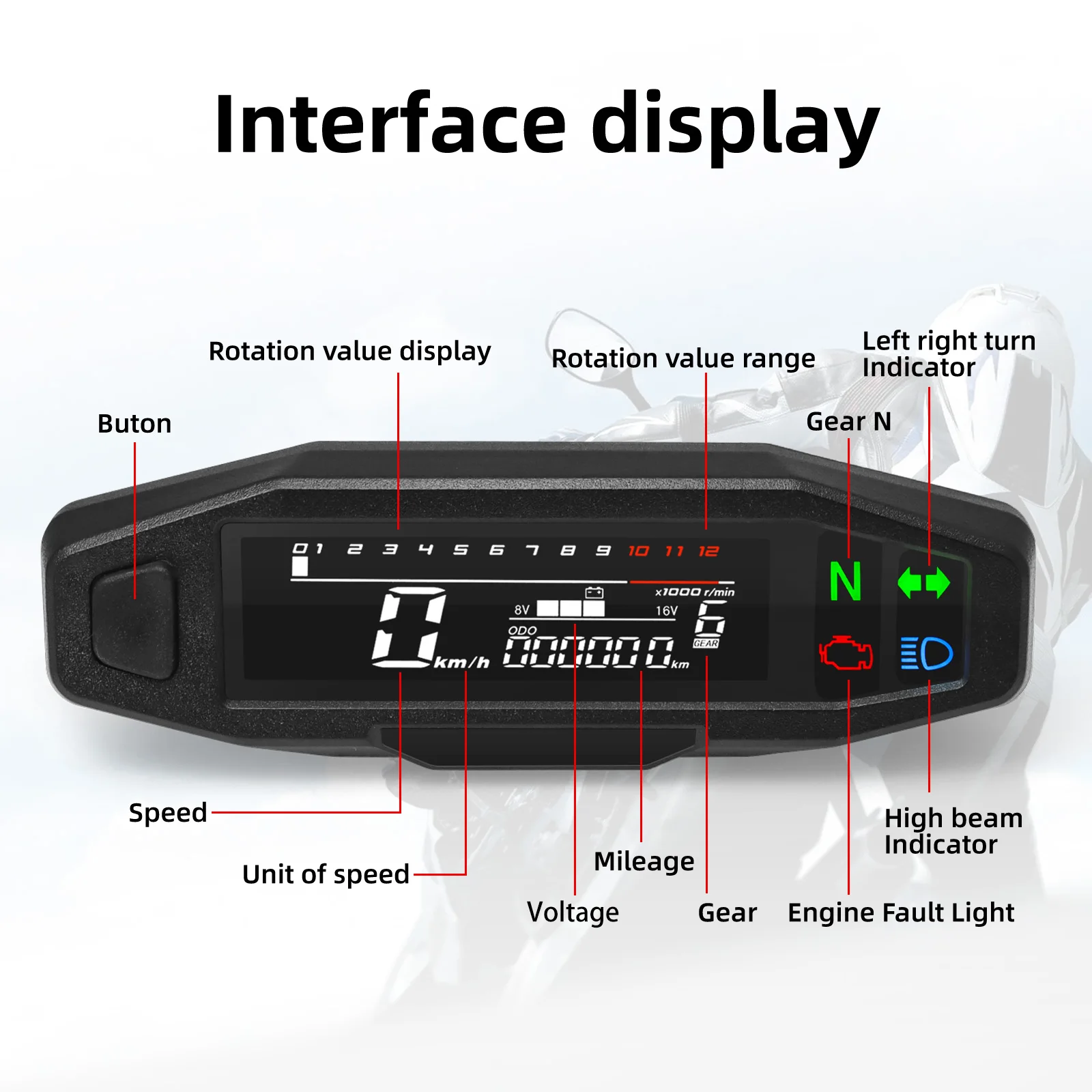 Motorcycle Speedometer Universal Digital Dashboard Instrument with Turn Signal Light Km/h Hour Meter Oil Gauge Tach Waterproof