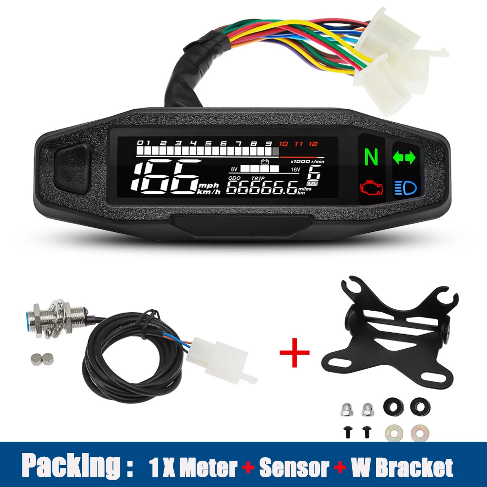 Motorcycle Speedometer Universal Digital Dashboard Instrument with Turn Signal Light Km/h Hour Meter Oil Gauge Tach Waterproof