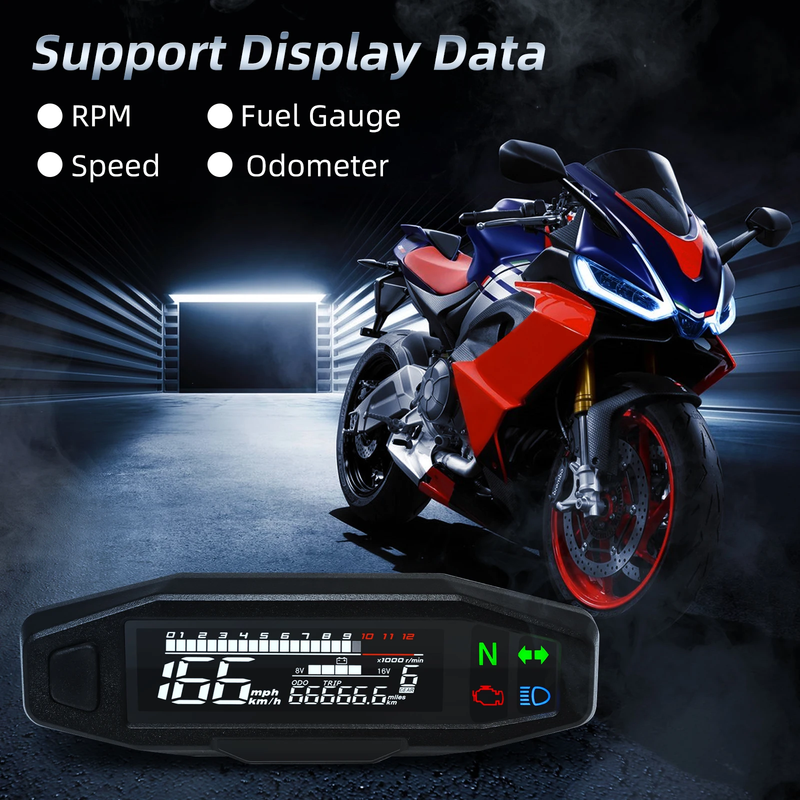 Motorcycle Speedometer Universal Digital Dashboard Instrument with Turn Signal Light Km/h Hour Meter Oil Gauge Tach Waterproof