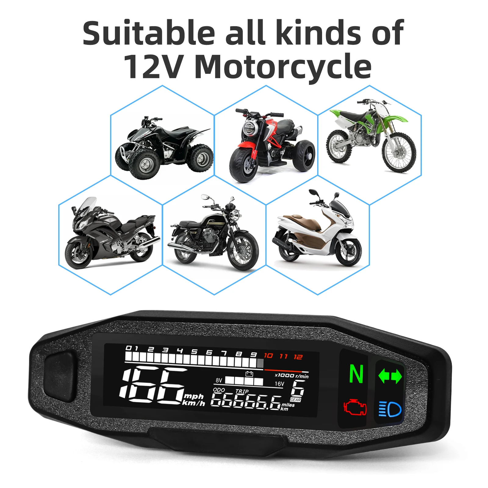 Motorcycle Speedometer Universal Digital Dashboard Instrument with Turn Signal Light Km/h Hour Meter Oil Gauge Tach Waterproof