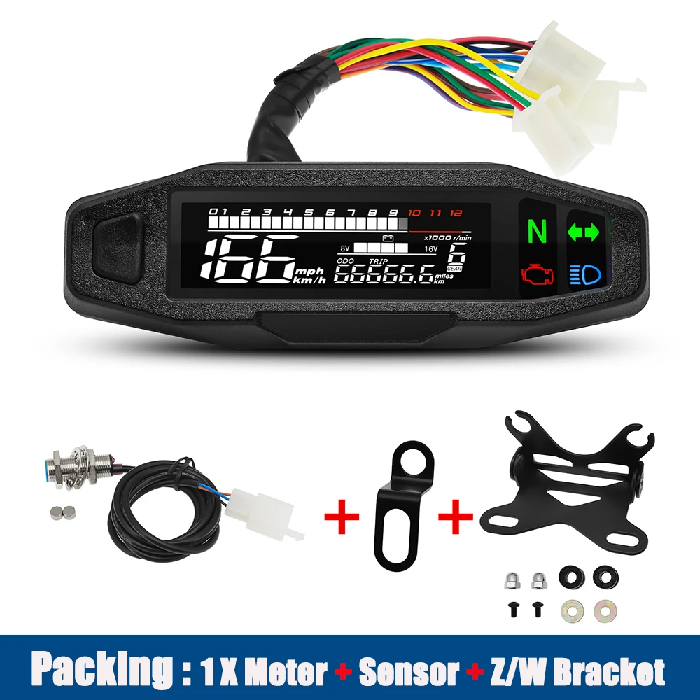 Motorcycle Speedometer Universal Digital Dashboard Instrument with Turn Signal Light Km/h Hour Meter Oil Gauge Tach Waterproof