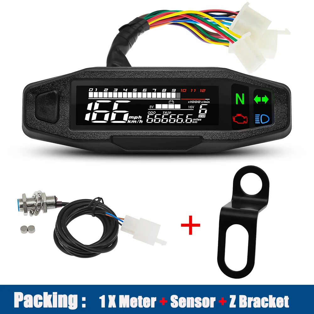 Motorcycle Speedometer Universal Digital Dashboard Instrument with Turn Signal Light Km/h Hour Meter Oil Gauge Tach Waterproof