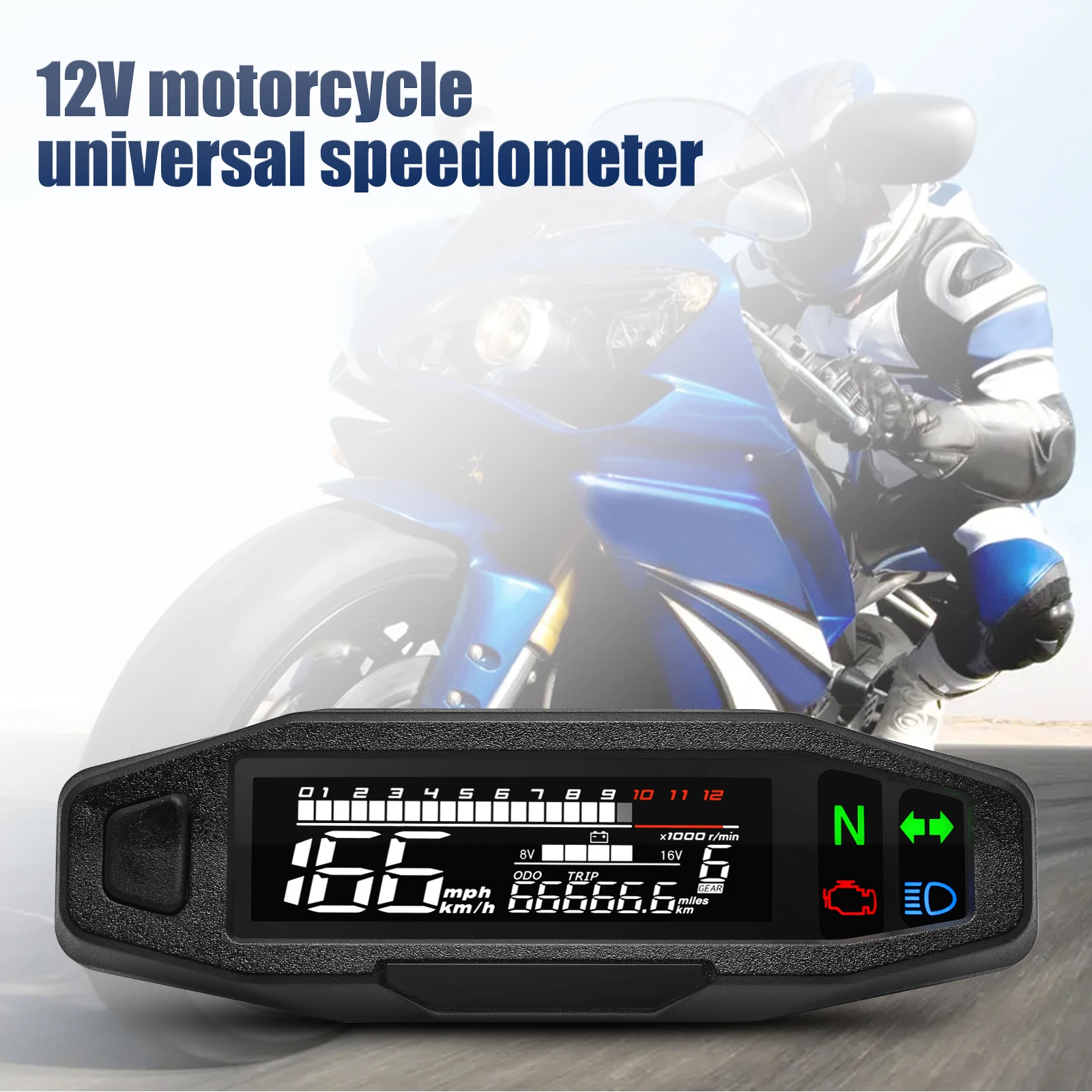 Motorcycle Speedometer Universal Digital Dashboard Instrument with Turn Signal Light Km/h Hour Meter Oil Gauge Tach Waterproof