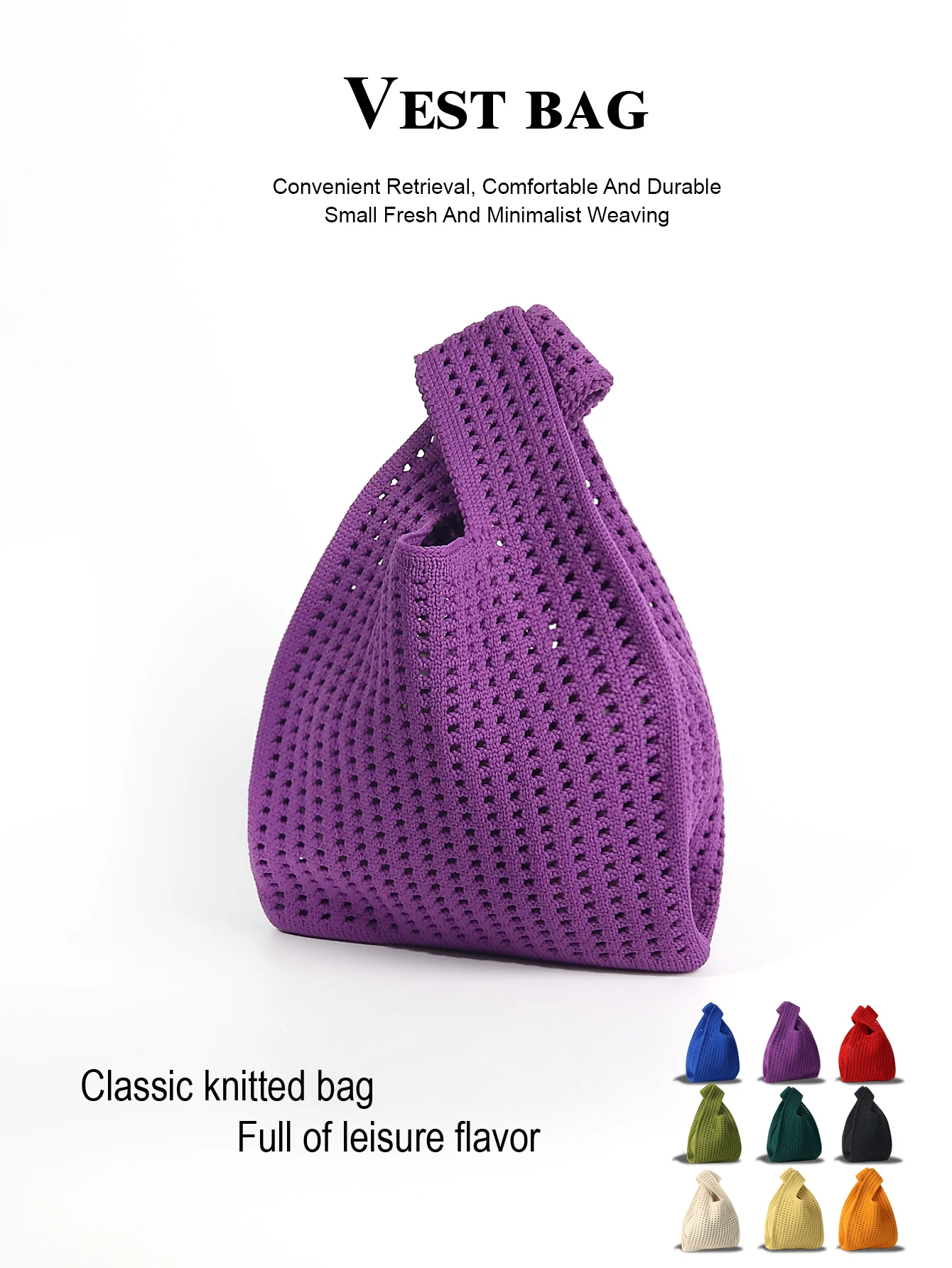 Handmade Knit Handbag Women Mini Shoulder Bag Female Casual Color Wide Stripe Plaid Tote Bag Student Cell Phone Package