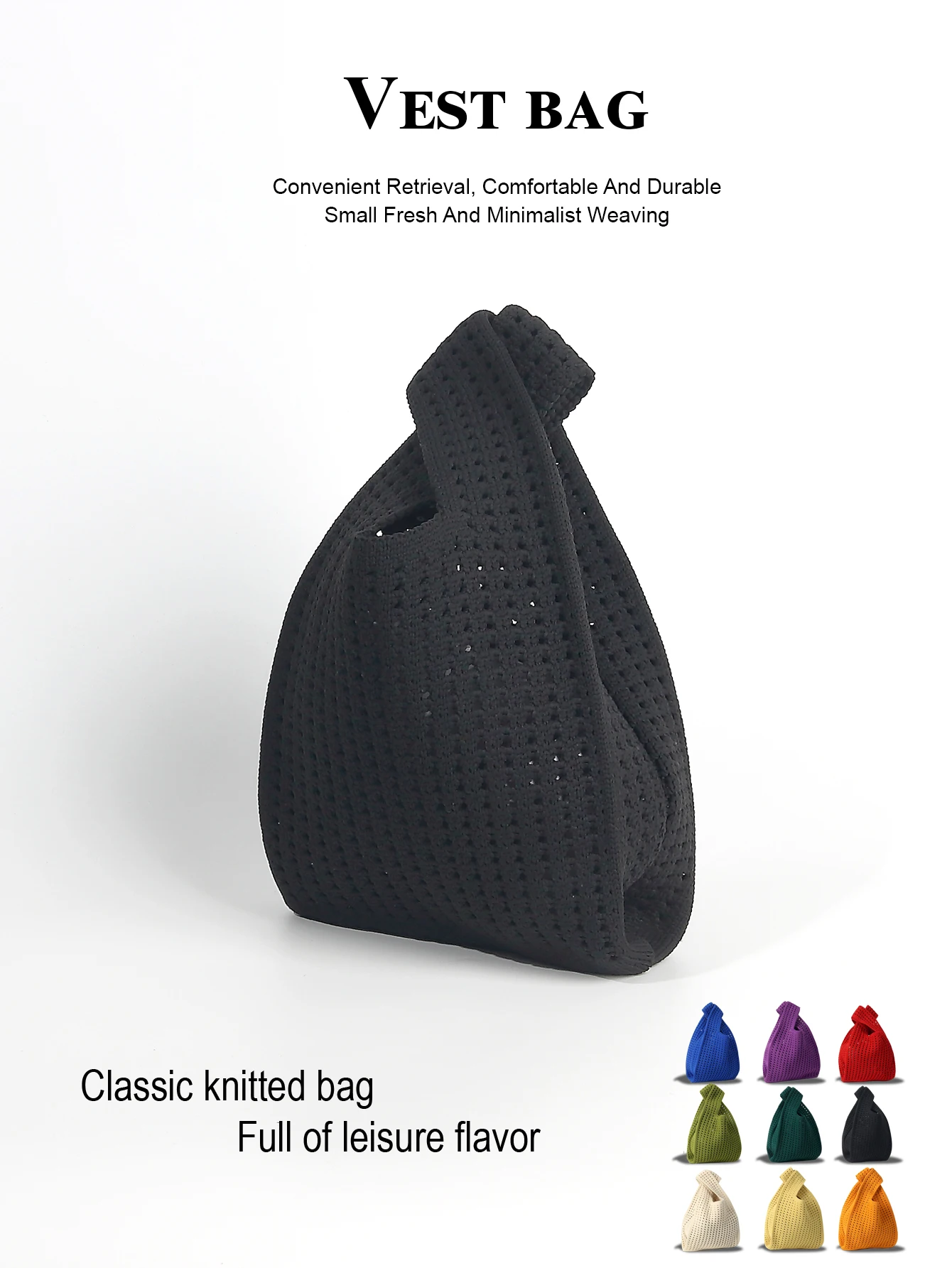 Handmade Knit Handbag Women Mini Shoulder Bag Female Casual Color Wide Stripe Plaid Tote Bag Student Cell Phone Package