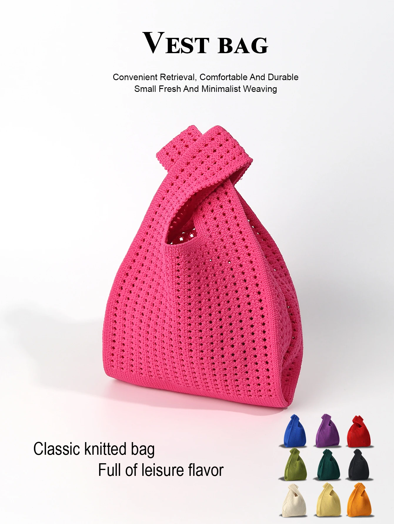 Handmade Knit Handbag Women Mini Shoulder Bag Female Casual Color Wide Stripe Plaid Tote Bag Student Cell Phone Package