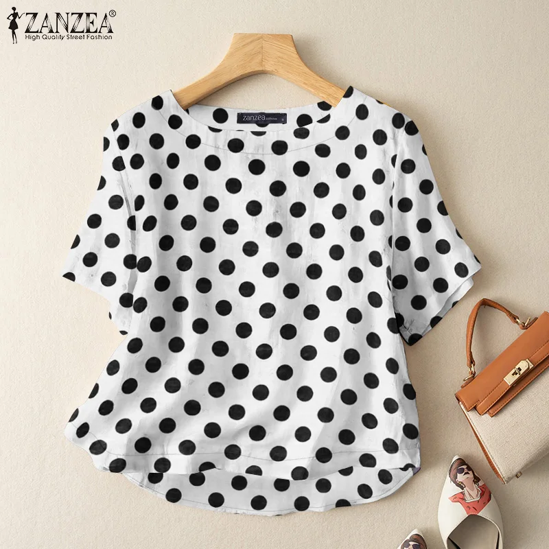 ZANZEA Casual Loose Polka Dot Blouses Women 2024 Summer Half Sleeve O Neck Blusas Mujer Holiday Fashion Everyday Shirt Tops