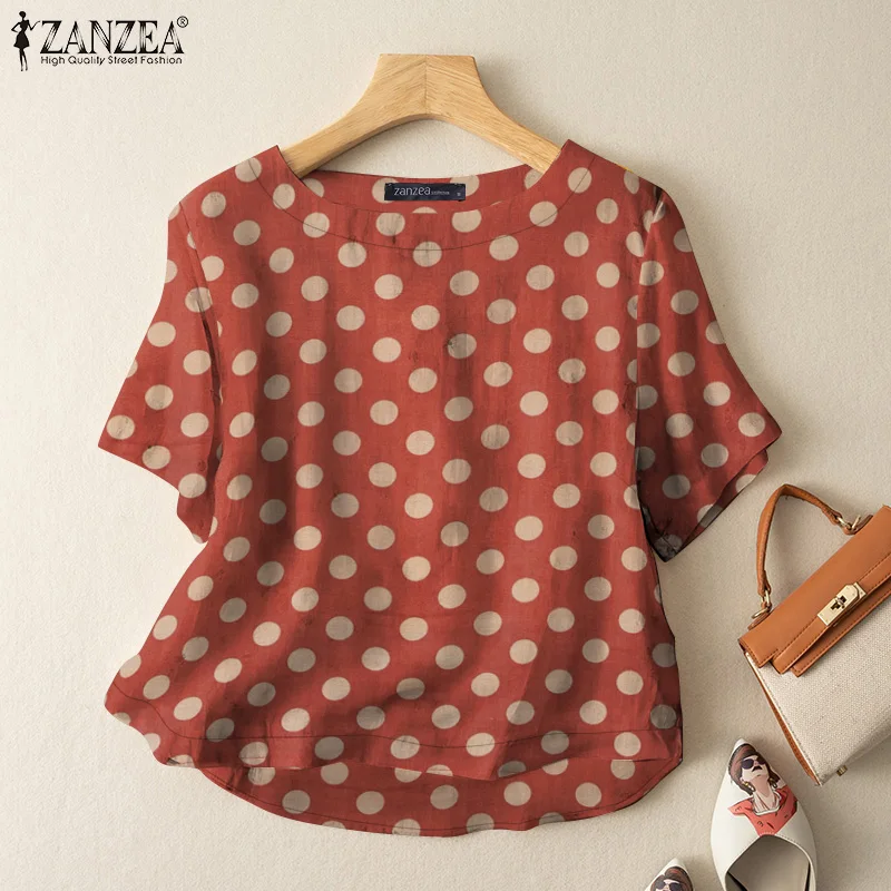 ZANZEA Casual Loose Polka Dot Blouses Women 2024 Summer Half Sleeve O Neck Blusas Mujer Holiday Fashion Everyday Shirt Tops