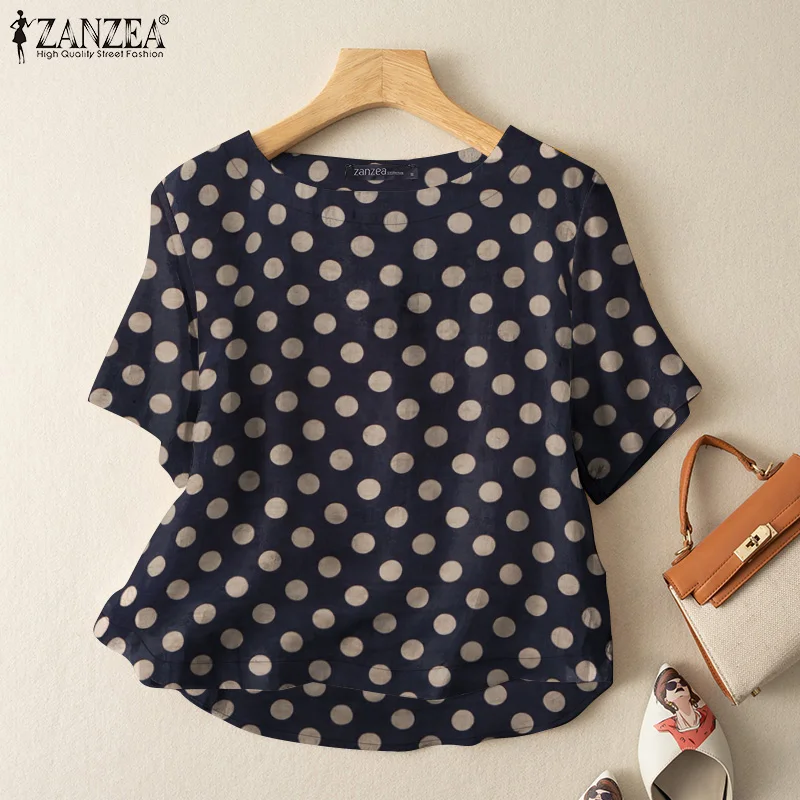 ZANZEA Casual Loose Polka Dot Blouses Women 2024 Summer Half Sleeve O Neck Blusas Mujer Holiday Fashion Everyday Shirt Tops