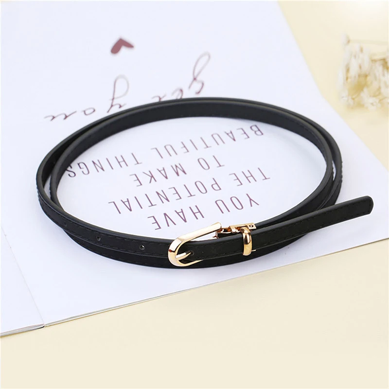1PC Fashion Black White Gray Women Belts Thin Skinny Waistband Pin Buckle Adjustable Belt Summer Dress Jeans Strap Pu Belts