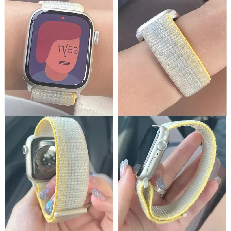 Nylon Loop Strap For Apple Watch band 44mm 45mm 40mm 42mm 41mm 38mm Bracelet belt Correa iWatch Series 9 4 5 6 Se 7 8 Ultra 49mm