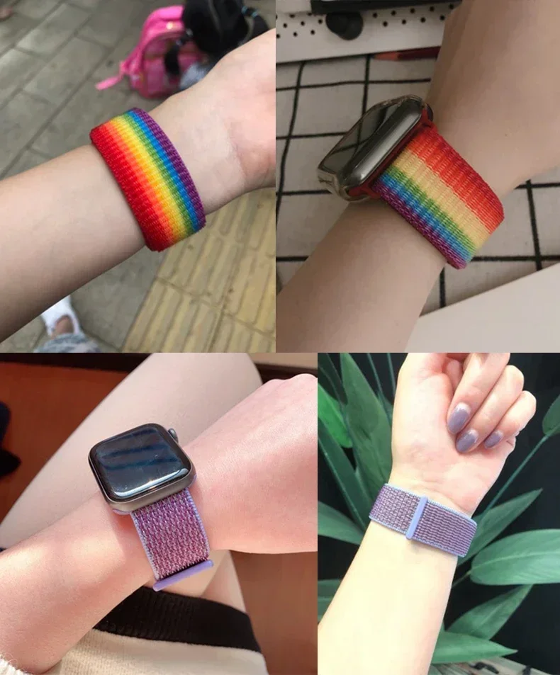 Nylon Loop Strap For Apple Watch band 44mm 45mm 40mm 42mm 41mm 38mm Bracelet belt Correa iWatch Series 9 4 5 6 Se 7 8 Ultra 49mm